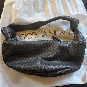 Giorgia Milano Black Woven Leather Shoulder Bag